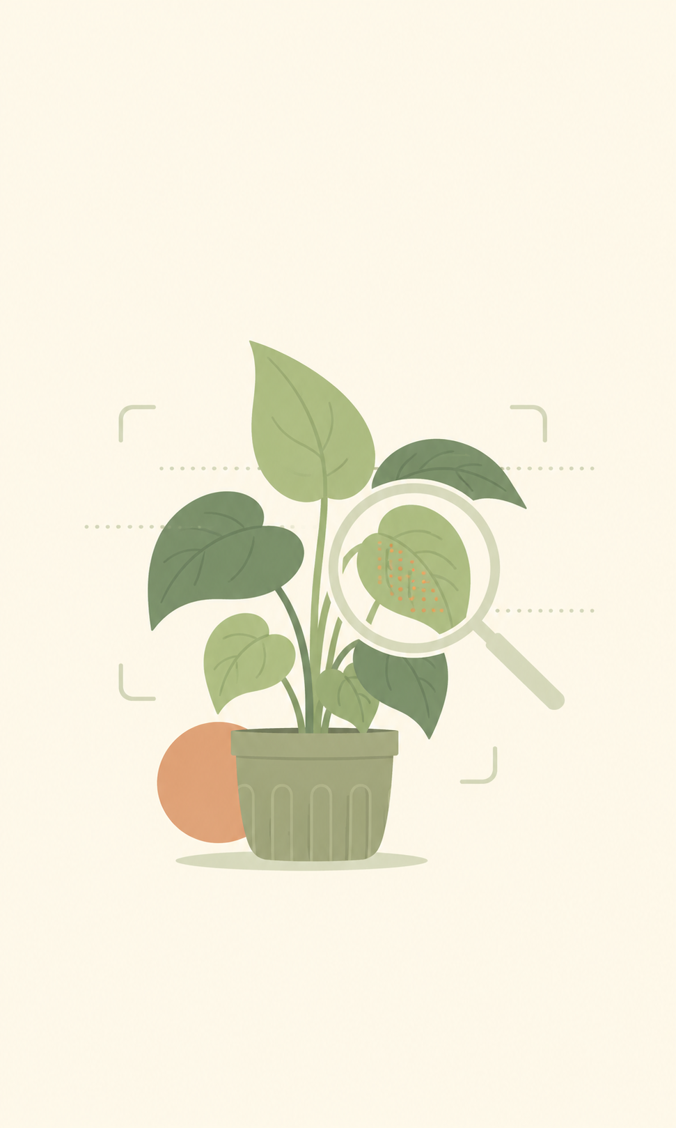 Illustration of a potted plant being scanned for health issues